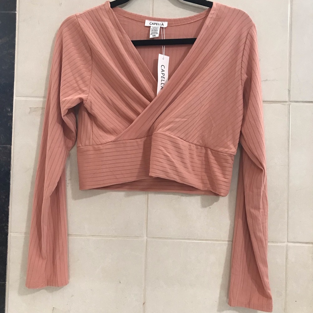 NWT Capella Women's Rose Wrap-Front Long Sleeve Crop Top Size 1XL